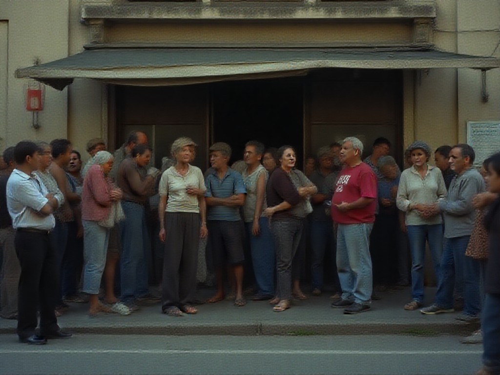 Fila de trabajadores argentinos esperando en una oficina de empleo en una calle de Buenos Aires