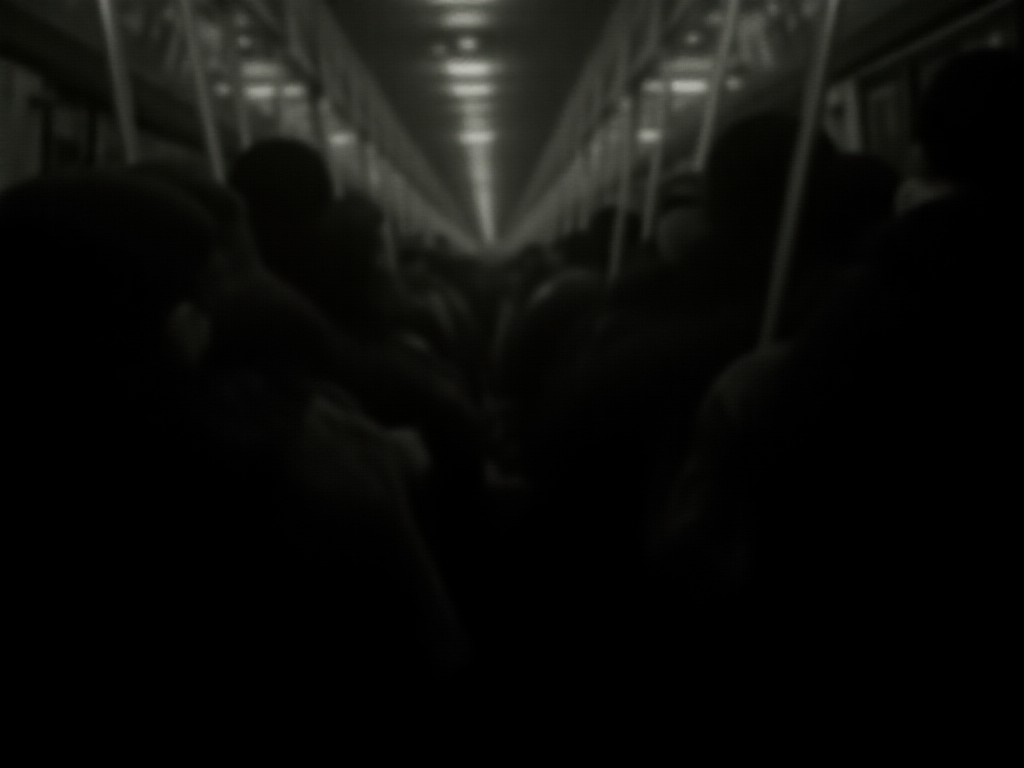 Viajeros en un colectivo subterráneo revisan facturas y tarjetas bajo luz tenue