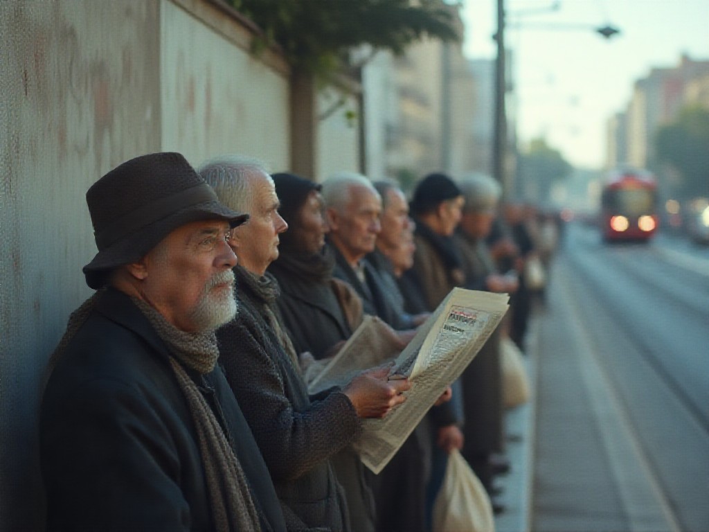 Jubilados argentinos esperando el colectivo en una parada de la Avenida Corrientes
