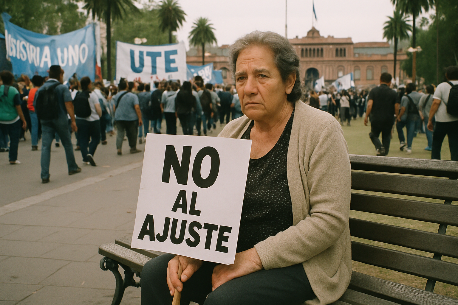 Mujer con cartel en la plaza de Mayo
