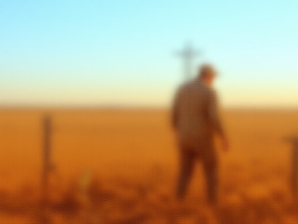 Productor rural argentino de espaldas mirando campo abierto bajo luz de tarde