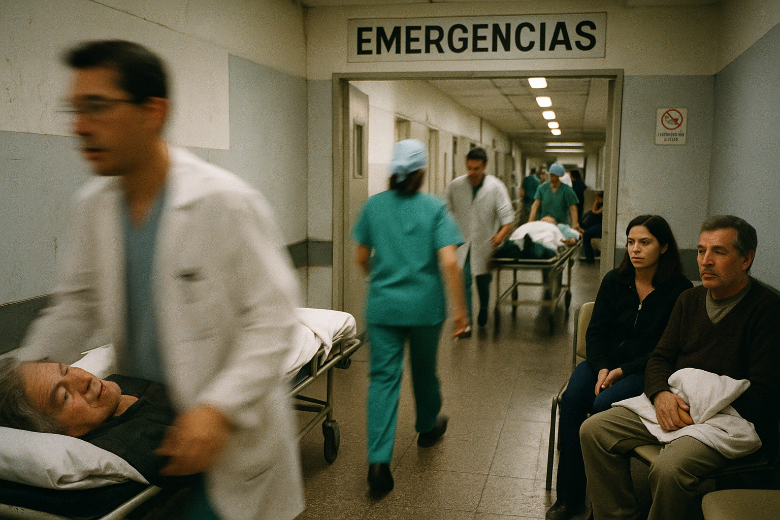 Pacientes y personal médico en una sala de emergencia de un hospital en Buenos Aires