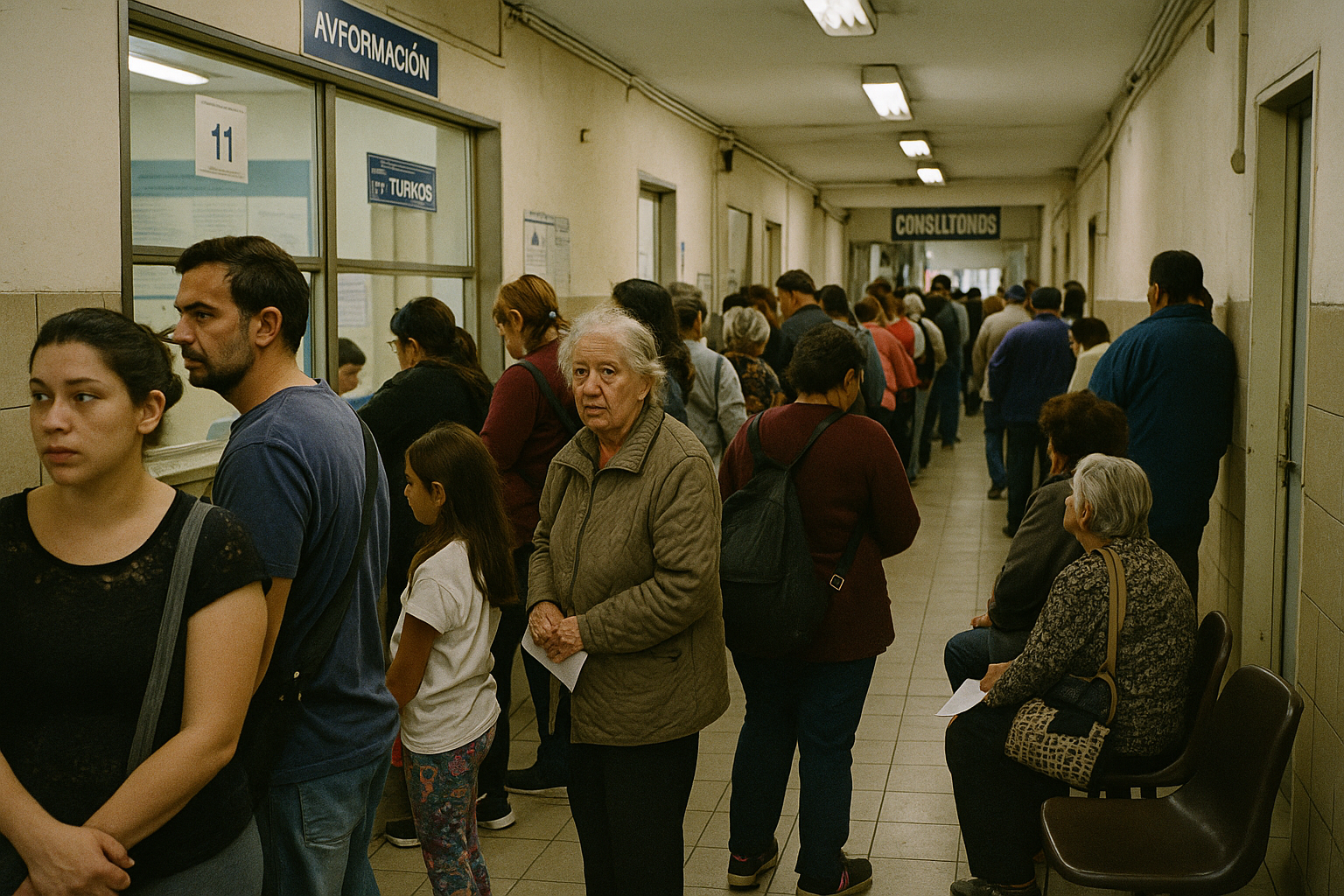 Pacientes en una clínica pública de Buenos Aires esperando atención médica.